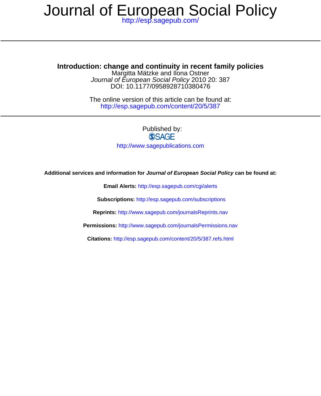 Explaining Recent Shifts in Family Policy by Journal of European Social Policy