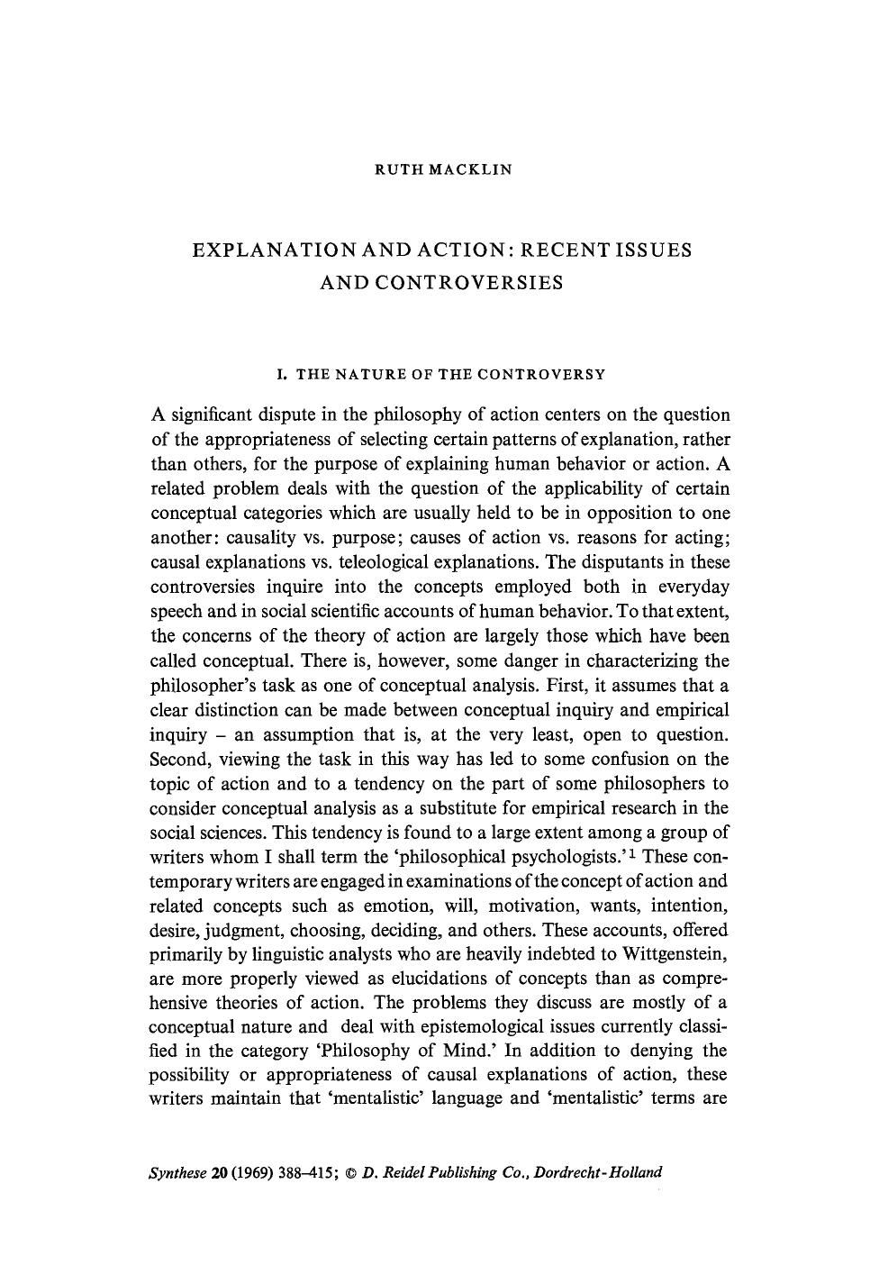 Explanation and action: Recent issues and controversies by Unknown