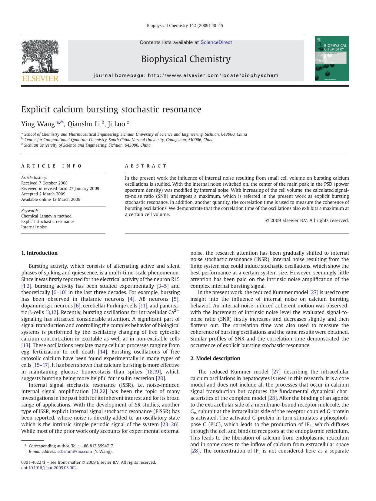 Explicit calcium bursting stochastic resonance by Ying Wang; Qianshu Li; Ji Luo