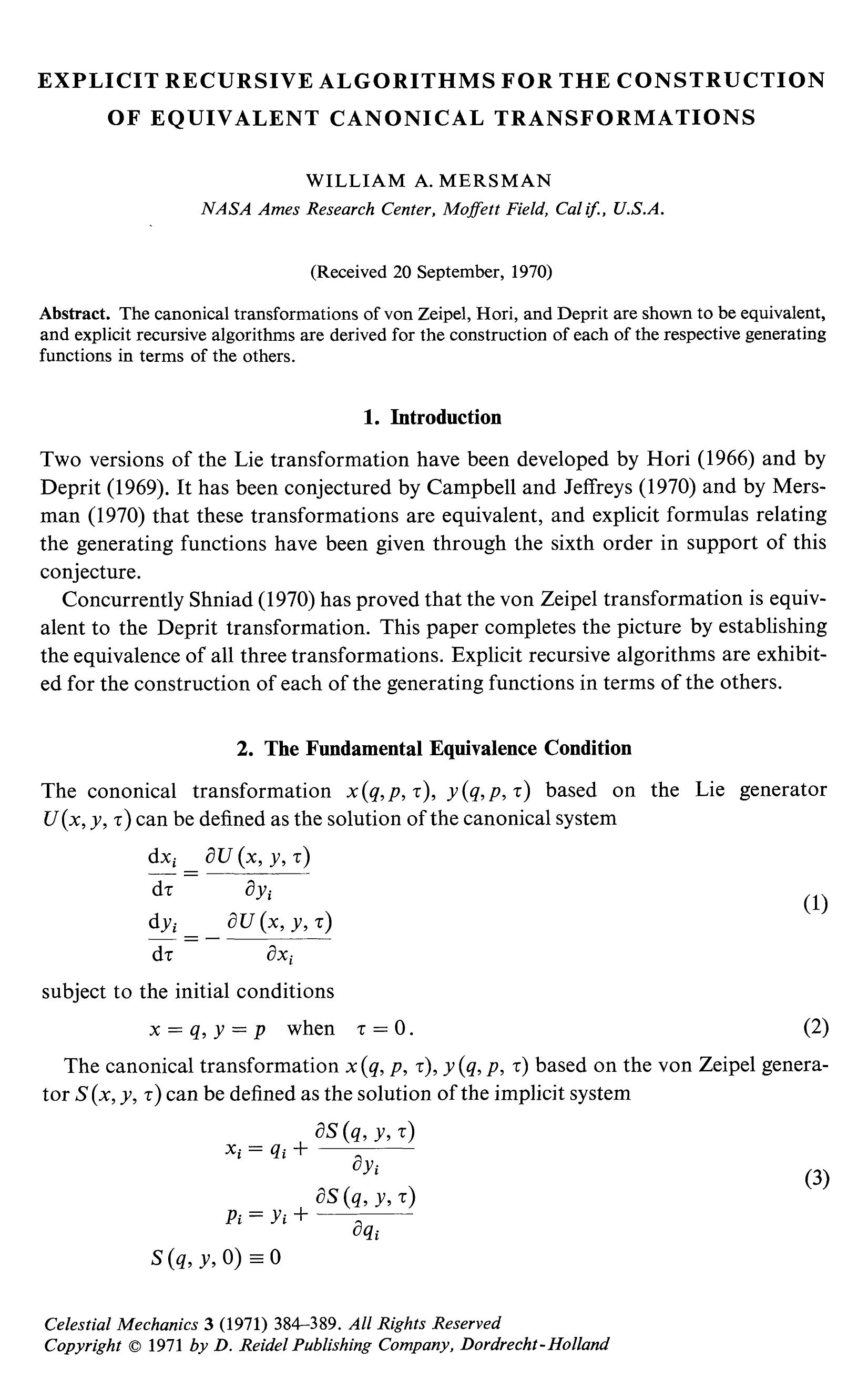 Explicit recursive algorithms for the construction of equivalent canonical transformations by Unknown