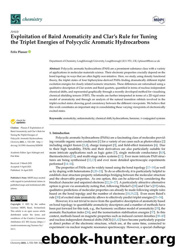 Exploitation of Baird Aromaticity and Clar's Rule for Tuning the Triplet Energies of Polycyclic Aromatic Hydrocarbons by Felix Plasser