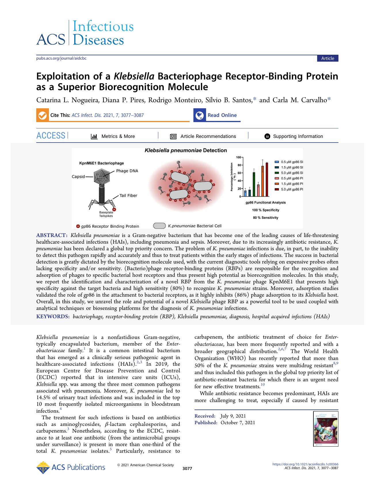 Exploitation of a Klebsiella Bacteriophage Receptor-Binding Protein as a Superior Biorecognition Molecule by Catarina L. Nogueira Diana P. Pires Rodrigo Monteiro Sílvio B. Santos and Carla M. Carvalho