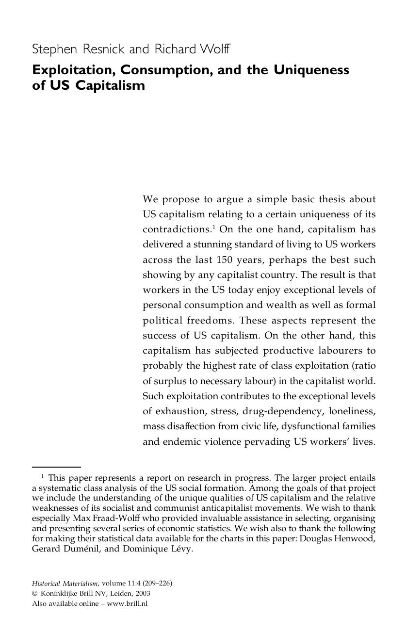 Exploitation, Consumption, and the Uniqueness of US Capitalism by Exploitation Consumption & the Uniqueness of US Capitalism