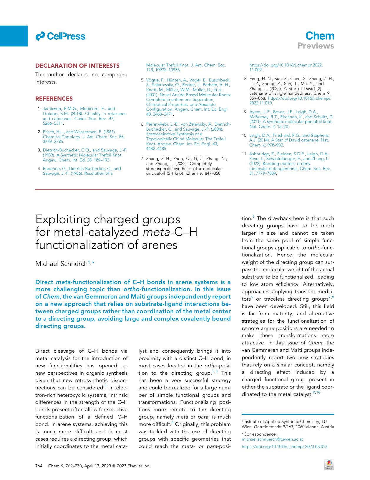 Exploiting charged groups for metal-catalyzed meta-C-H functionalization of arenes by Michael Schnürch