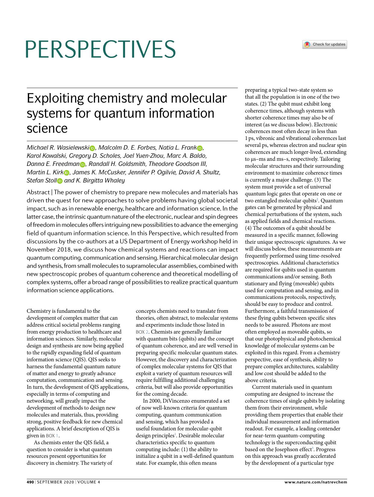 Exploiting chemistry and molecular systems for quantum information science by unknow