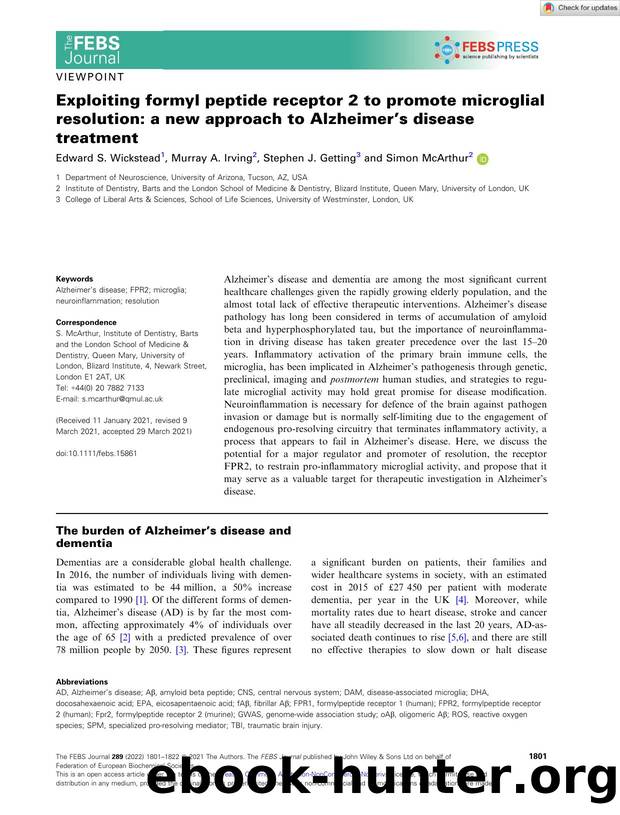 Exploiting formyl peptide receptor 2 to promote microglial resolution: a new approach to Alzheimerâs disease treatment by Unknown
