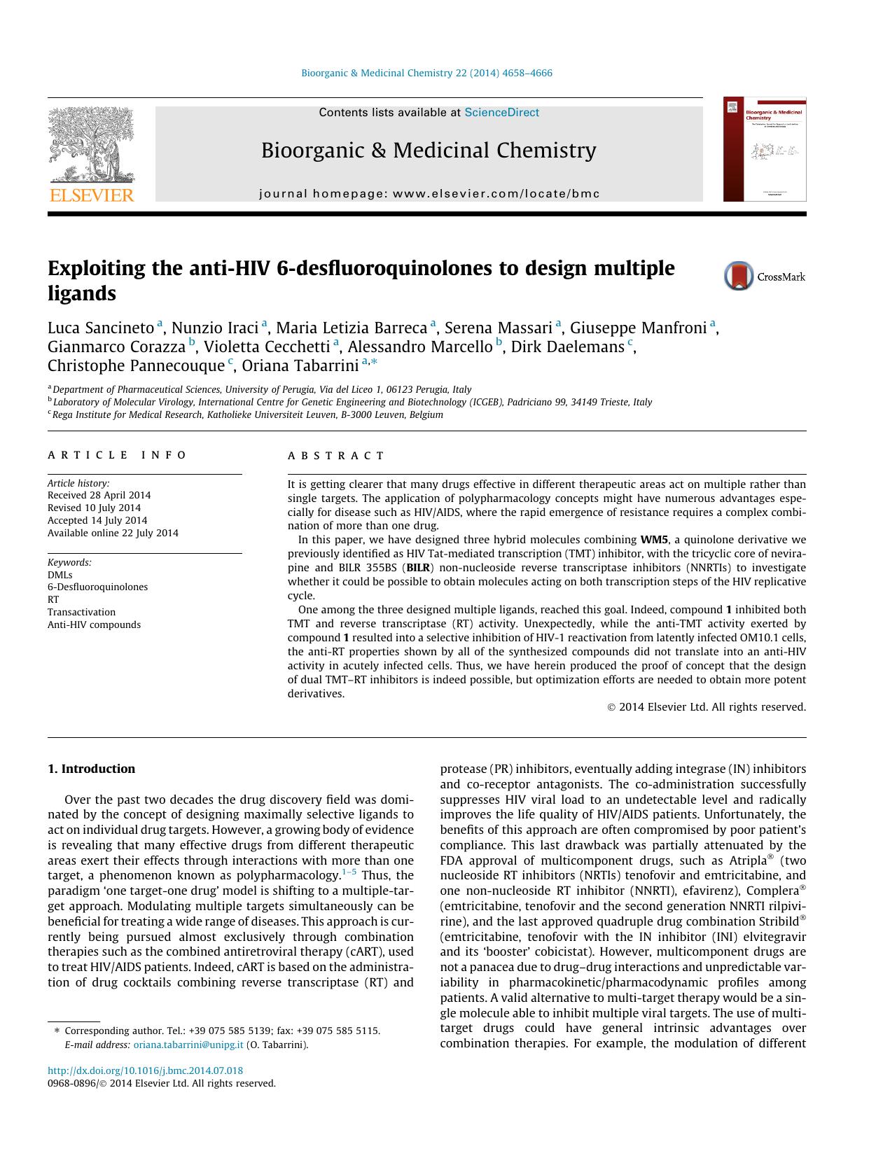 Exploiting the anti-HIV 6-desfluoroquinolones to design multiple ligands by unknow