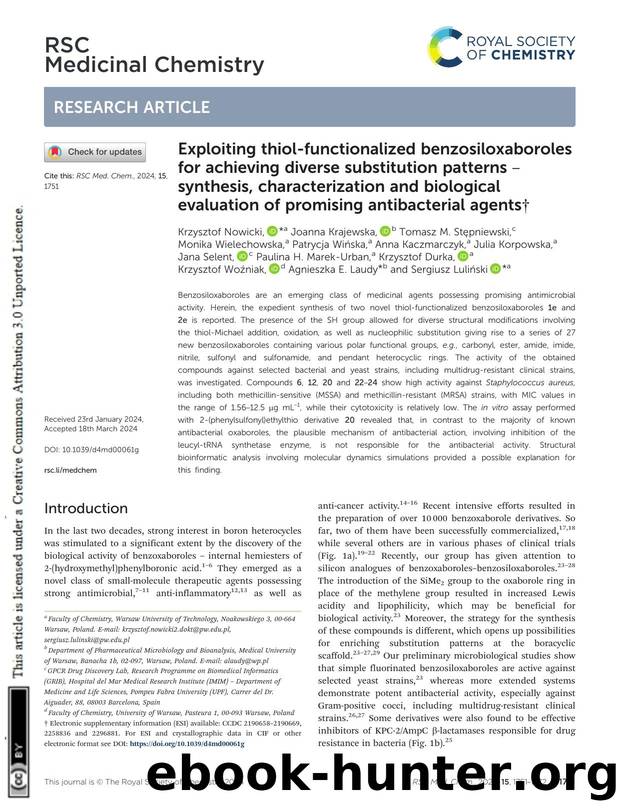 Exploiting thiol-functionalized benzosiloxaboroles for achieving diverse substitution patterns â synthesis, characterization and biological evaluation of promising antibacterial agents by unknow