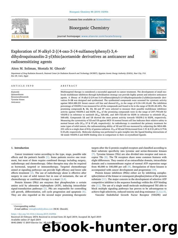 Exploration of N-alkyl-2-[(4-oxo-3-(4-sulfamoylphenyl)-3,4-dihydroquinazolin-2-yl)thio]acetamide derivatives as anticancer and radiosensitizing agents by Aiten M. Soliman & Mostafa M. Ghorab