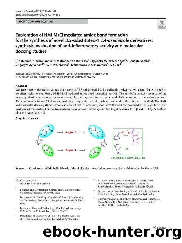 Exploration of NMI-MsCl mediated amide bond formation for the synthesis of novel 3,5-substituted-1,2,4-oxadiazole derivatives: synthesis, evaluation of anti-inflammatory activity a by unknow