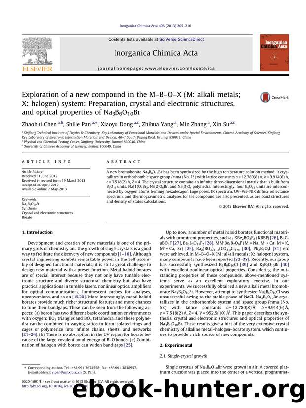 Exploration of a new compound in the MÃ¢â¬âBÃ¢â¬âOÃ¢â¬âX (M: alkali metals; X: halogen) system: Preparation, crystal and electronic structures, and optical properties of Na3B6O10Br by Zhaohui Chen & Shilie Pan & Xiaoyu Dong & Zhihua Yang & Min Zhang & Xin Su