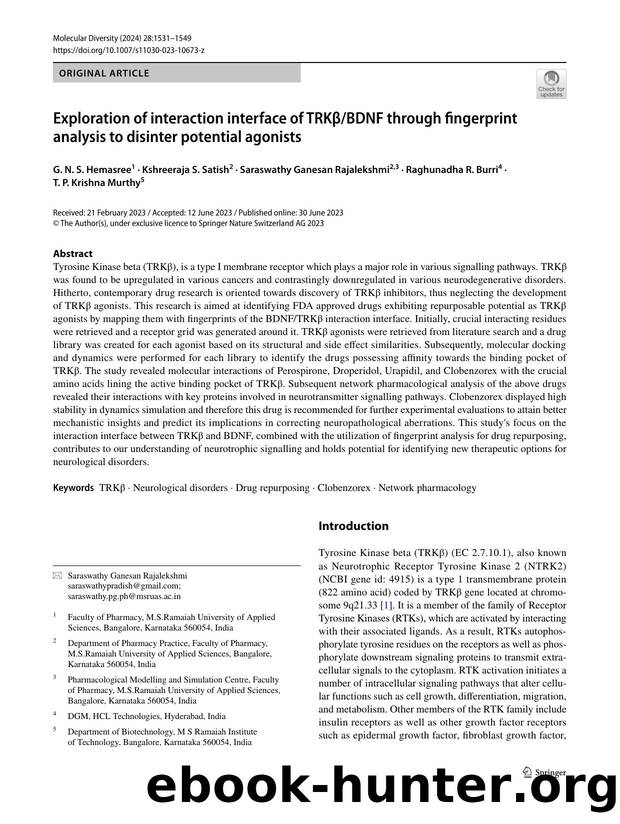 Exploration of interaction interface of TRKÎ²BDNF through fingerprint analysis to disinter potential agonists by unknow