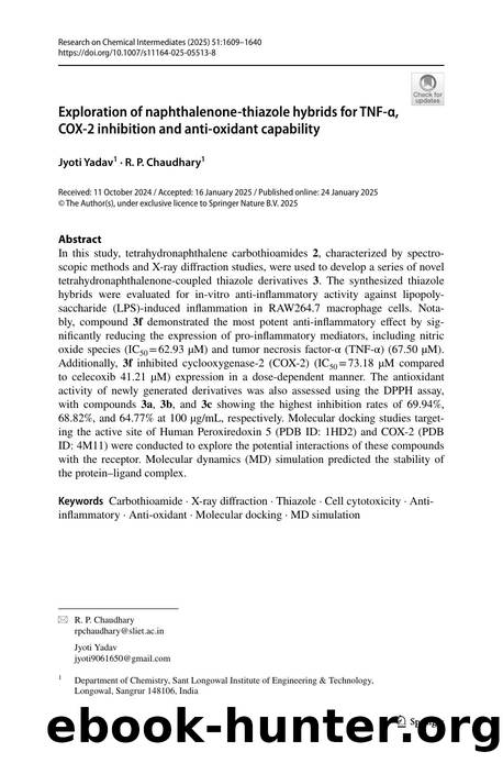 Exploration of naphthalenone-thiazole hybrids for TNF-α, COX-2 inhibition and anti-oxidant capability by Jyoti Yadav & R. P. Chaudhary