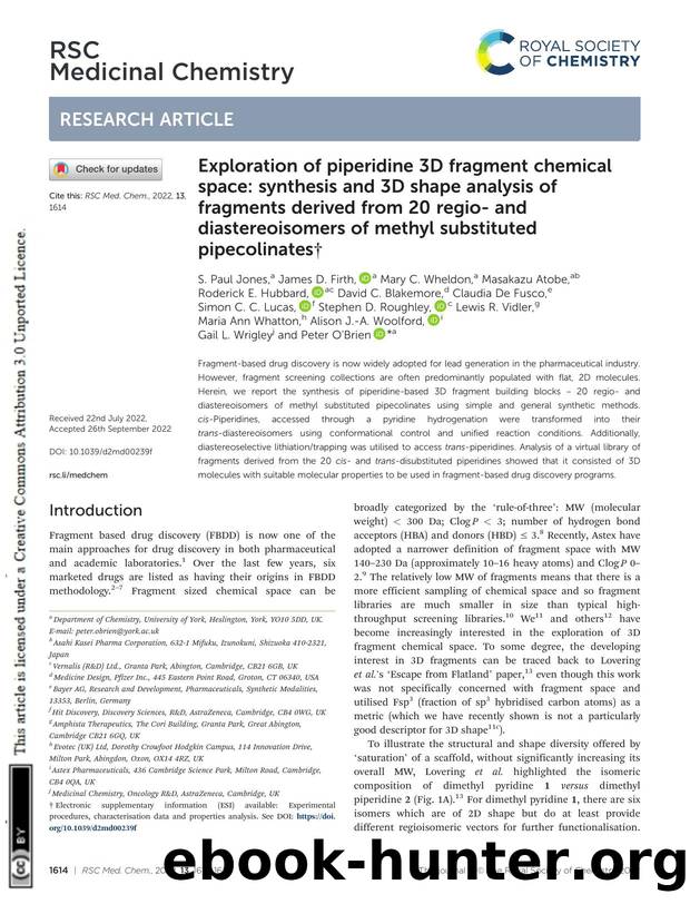Exploration of piperidine 3D fragment chemical space: synthesis and 3D shape analysis of fragments derived from 20 regio- and diastereoisomers of methyl substituted pipecolinates by unknow