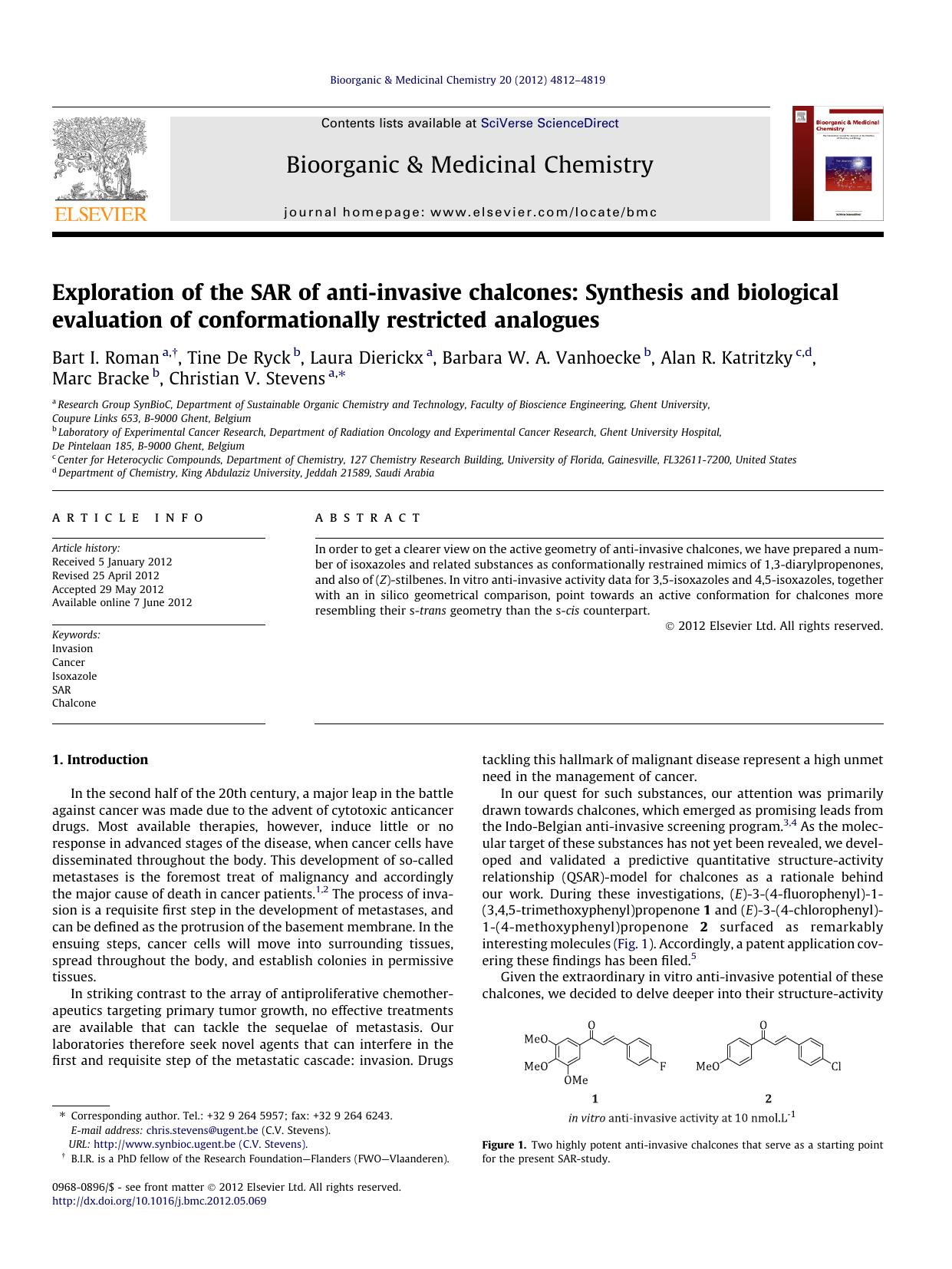 Exploration of the SAR of anti-invasive chalcones: Synthesis and biological evaluation of conformationally restricted analogues by unknow