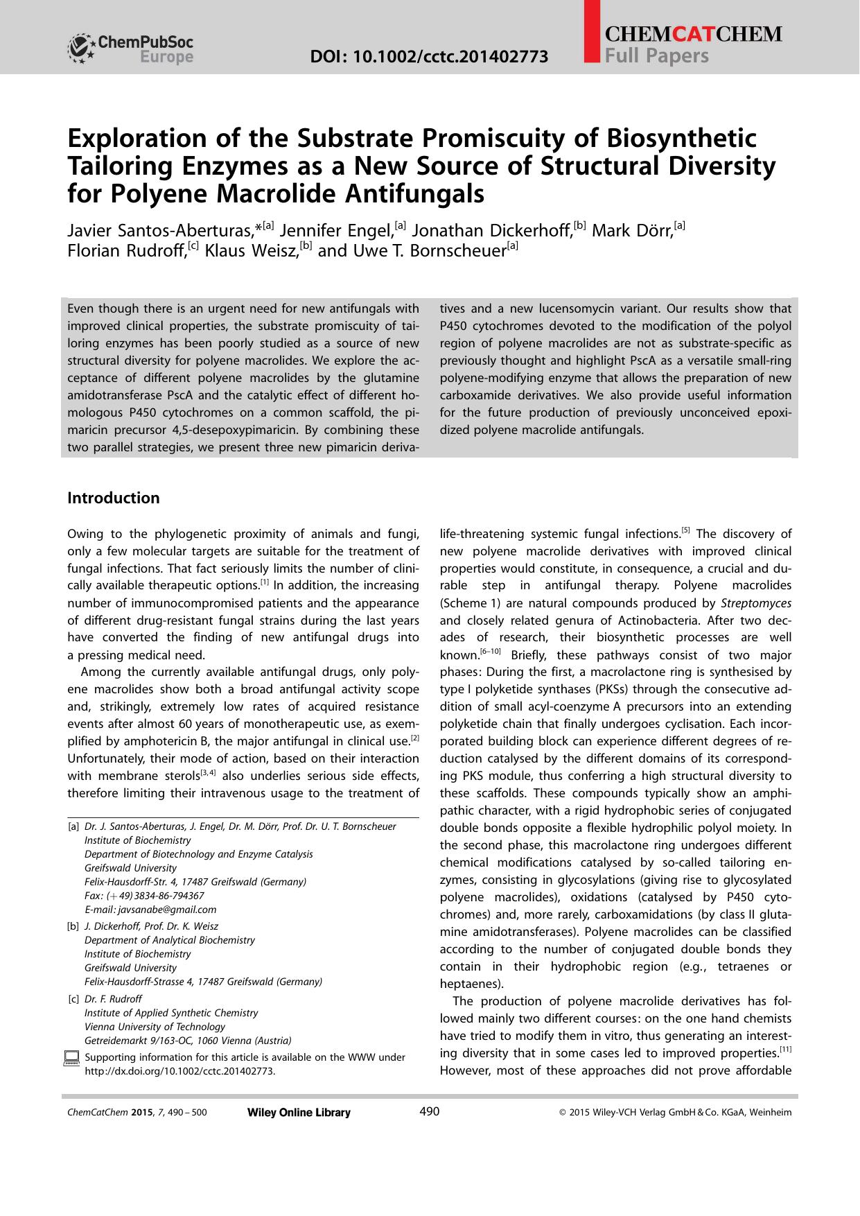 Exploration of the Substrate Promiscuity of Biosynthetic Tailoring Enzymes as a New Source of Structural Diversity for Polyene Macrolide Antifungals by Unknown