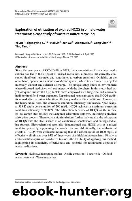 Exploration of utilization of expired HCQS in oilfield water treatment: a case study of waste resource recycling by Yi Luo & Zhongying Xu & Hai Lin & Jun Xu & Qiongwei Li & Gang Chen & Ying Tang
