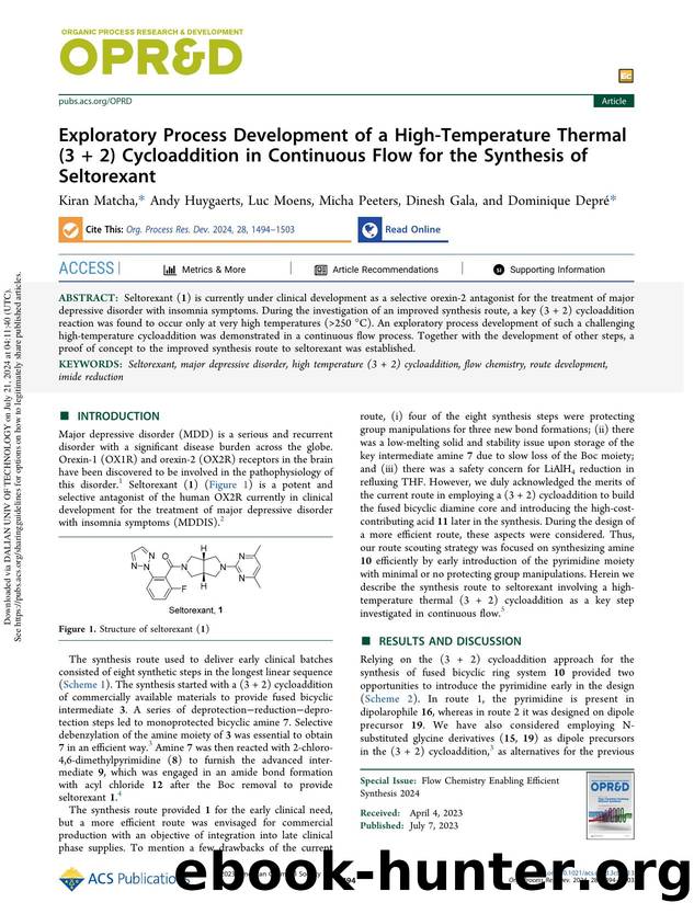 Exploratory Process Development of a High-Temperature Thermal (3 + 2) Cycloaddition in Continuous Flow for the Synthesis of Seltorexant by Kiran Matcha Andy Huygaerts Luc Moens Micha Peeters Dinesh Gala & Dominique Depré