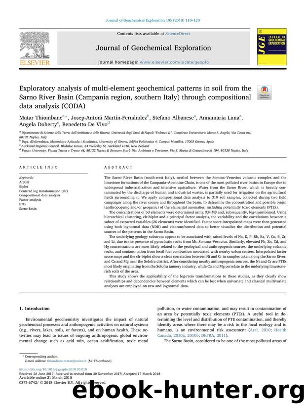 Exploratory analysis of multi-element geochemical patterns in soil from the Sarno River Basin (Campania region, southern Italy) through compositional data analysis (CODA) by unknow