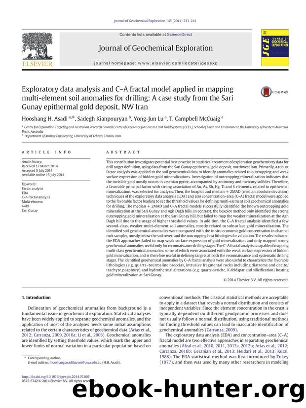 Exploratory data analysis and CâA fractal model applied in mapping multi-element soil anomalies for drilling: A case study from the Sari Gunay epithermal gold deposit, NW Iran by Hooshang H. Asadi & Sadegh Kianpouryan & Yong-Jun Lu & T. Campbell McCuaig