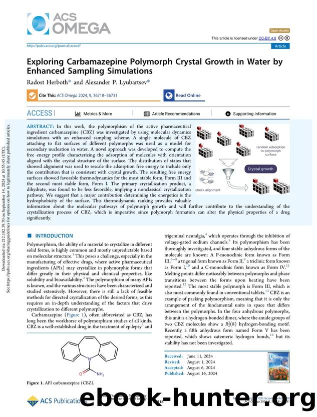 Exploring Carbamazepine Polymorph Crystal Growth in Water by Enhanced Sampling Simulations by Radost Herboth & Alexander P. Lyubartsev