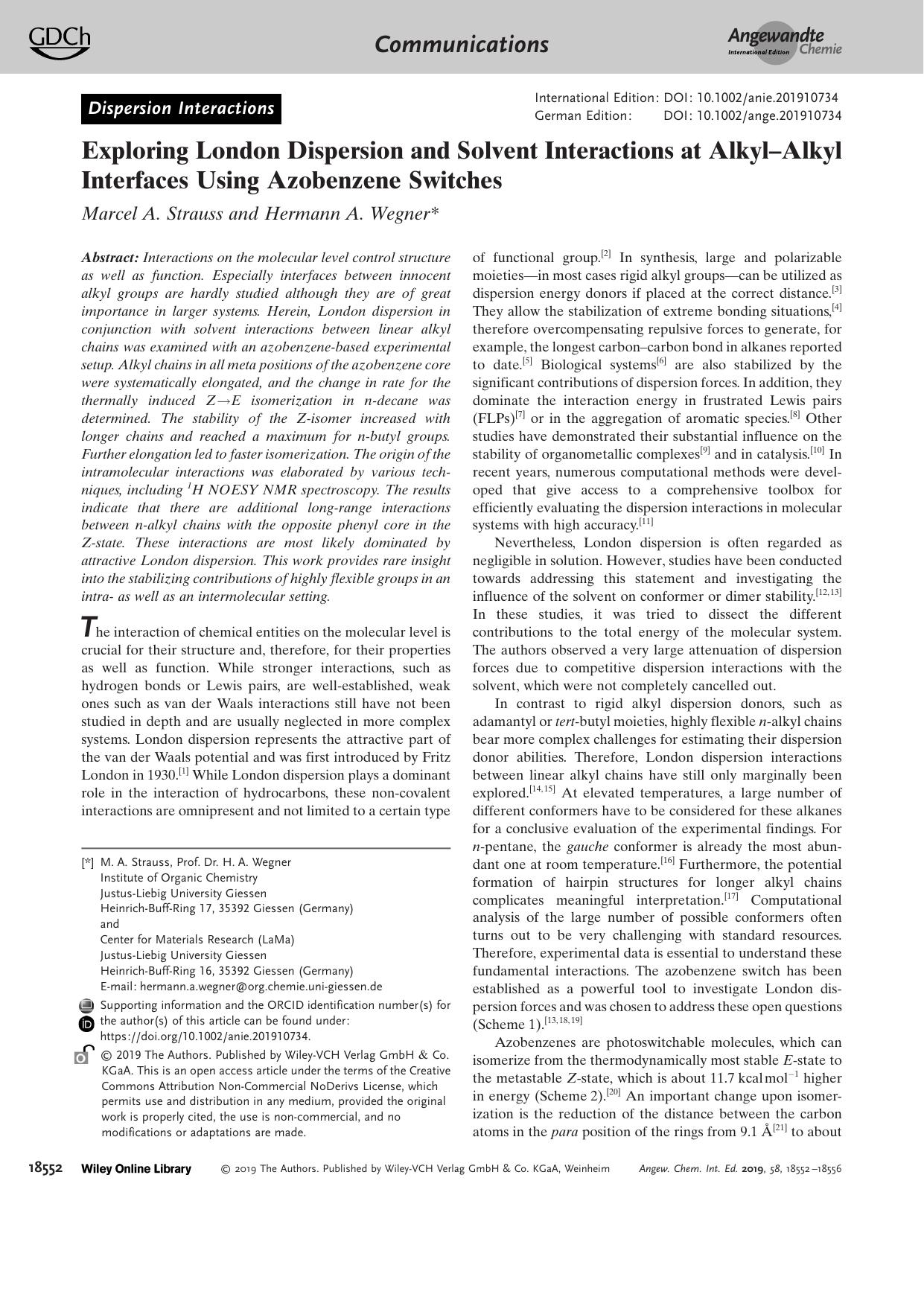 Exploring London Dispersion and Solvent Interactions at AlkylâAlkyl Interfaces Using Azobenzene Switches by Unknown