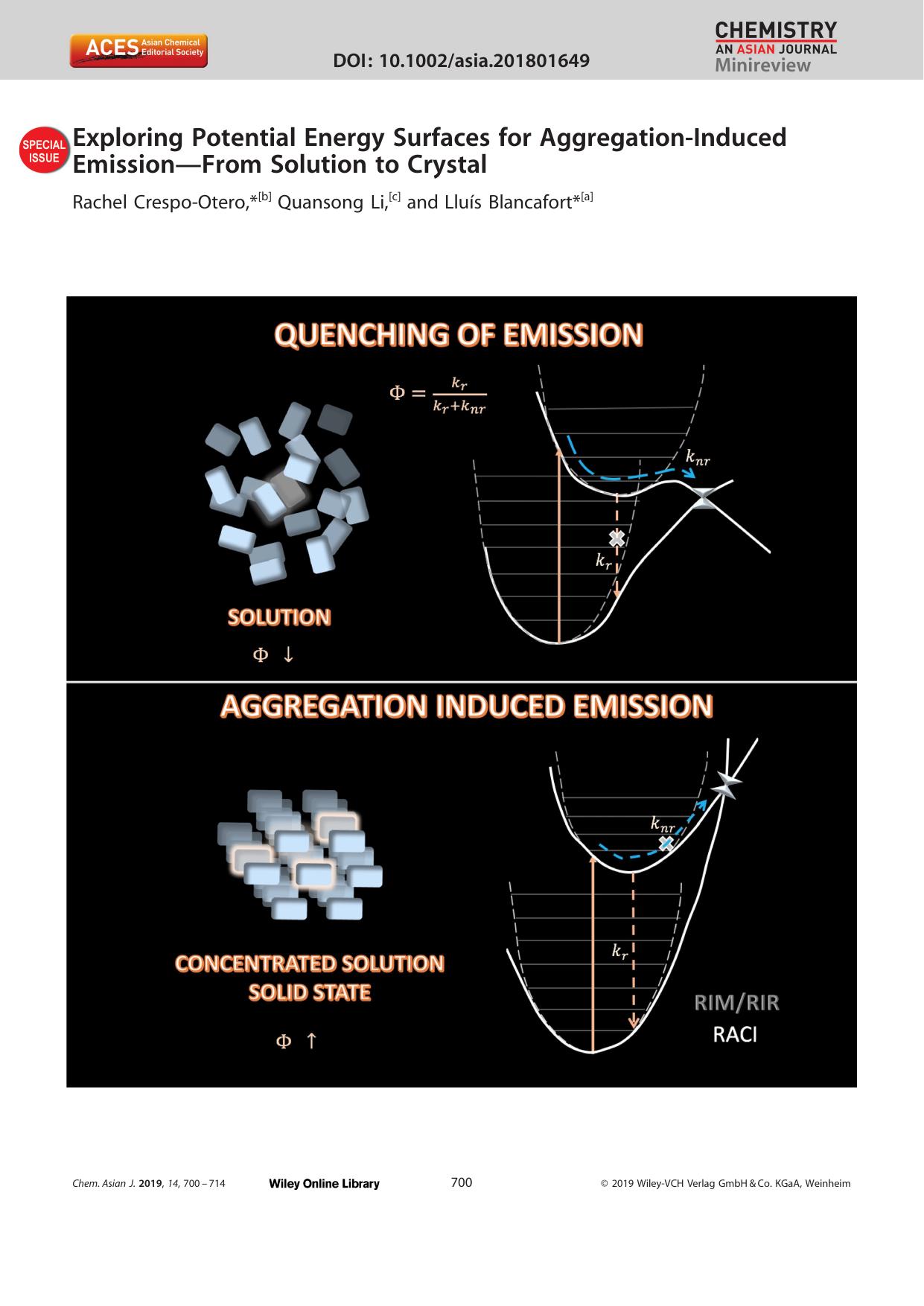 Exploring Potential Energy Surfaces for AggregationâInduced EmissionâFrom Solution to Crystal by Unknown
