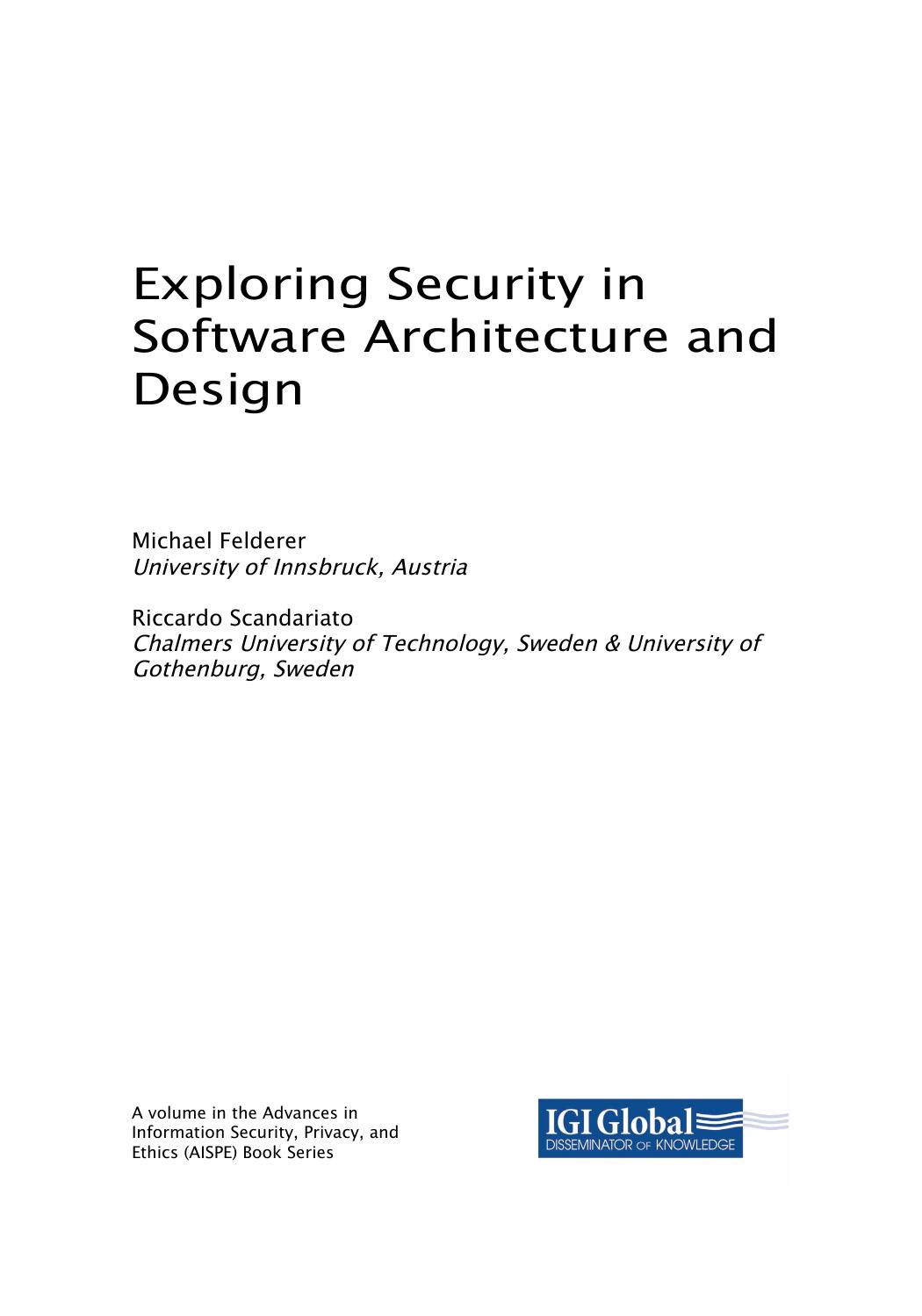 Exploring Security in Software Architecture and Design by Michael Felderer Riccardo Scandariato