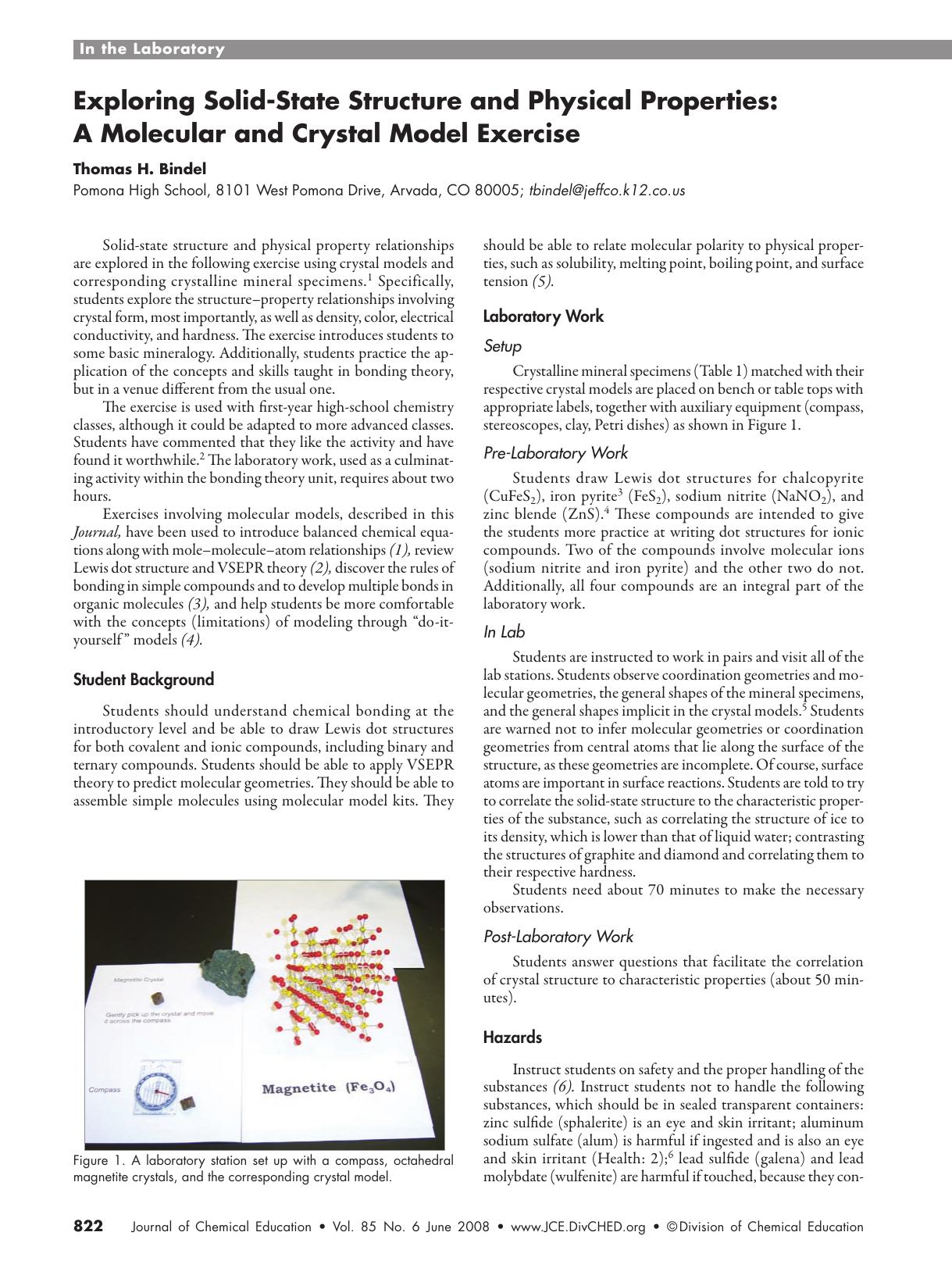 Exploring Solid-State Structure and Physical Properties: A Molecular and Crystal Model Exercise by Thomas H. Bindel