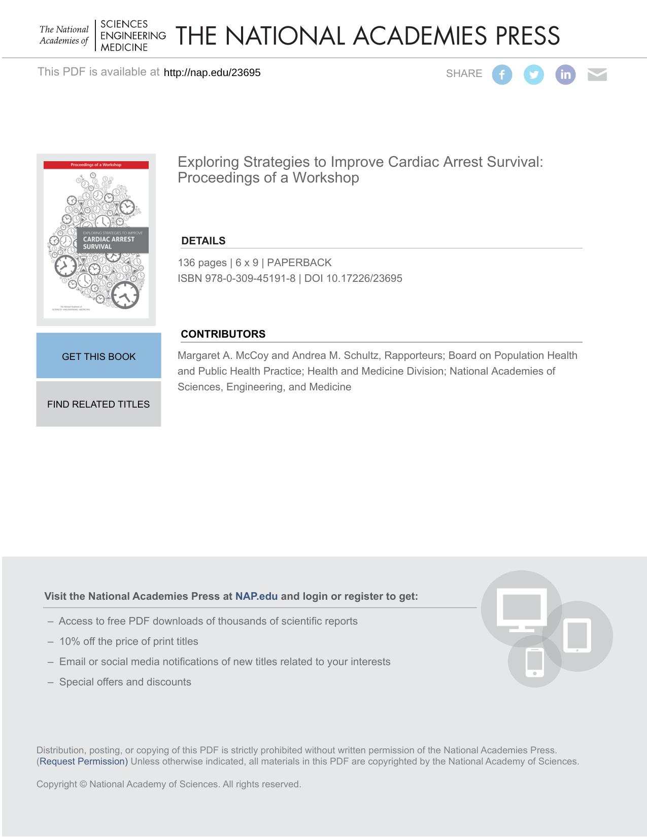 Exploring Strategies to Improve Cardiac Arrest Survival: Proceedings of a Workshop by unknow