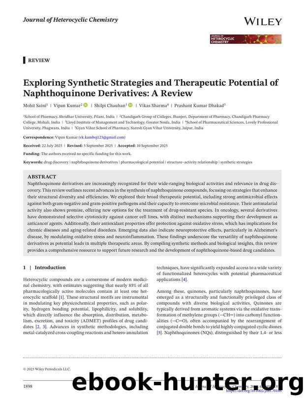 Exploring Synthetic Strategies and Therapeutic Potential of Naphthoquinone Derivatives: A Review by Unknown