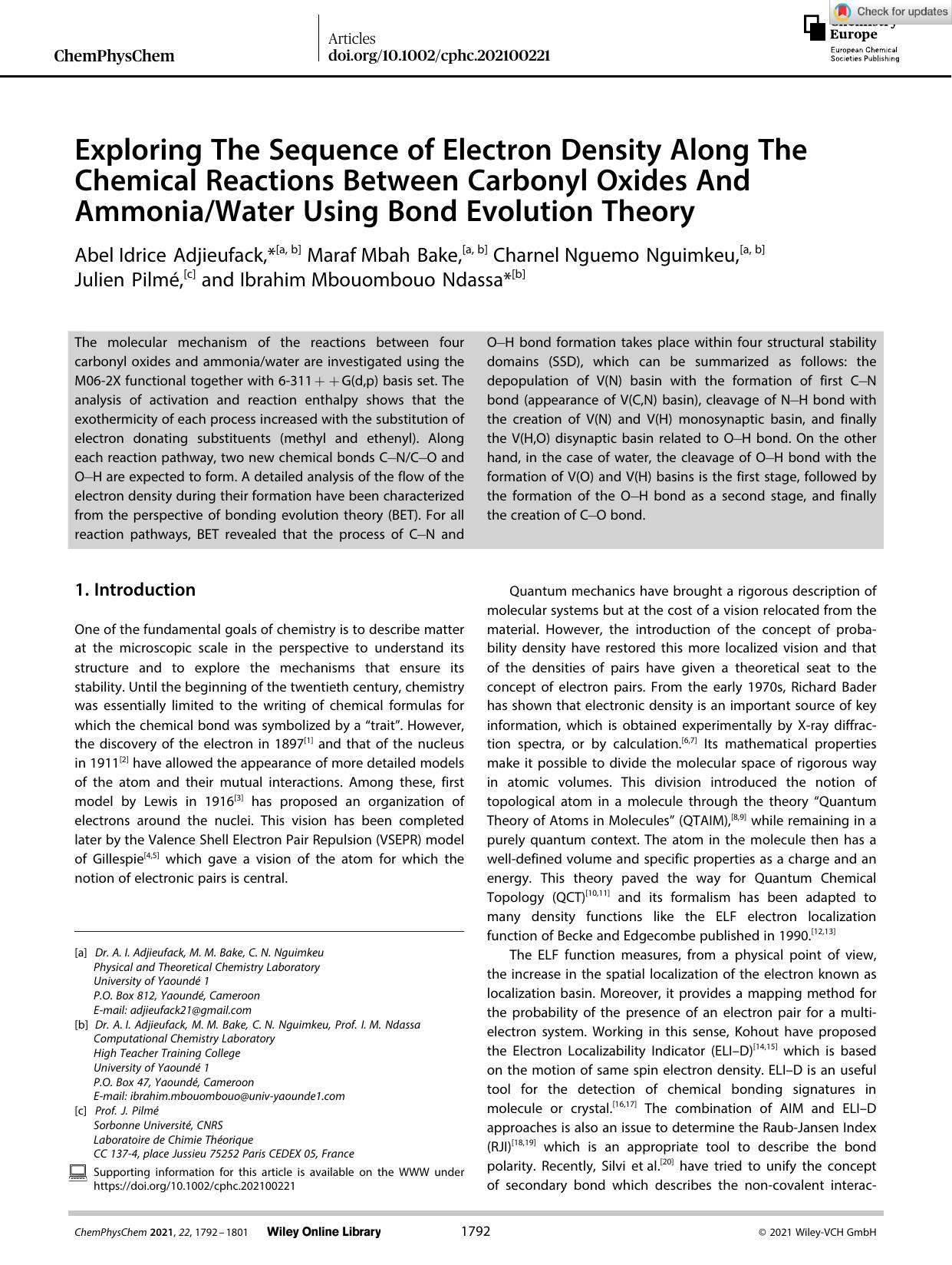 Exploring The Sequence of Electron Density Along The Chemical Reactions Between Carbonyl Oxides And AmmoniaWater Using Bond Evolution Theory by Unknown