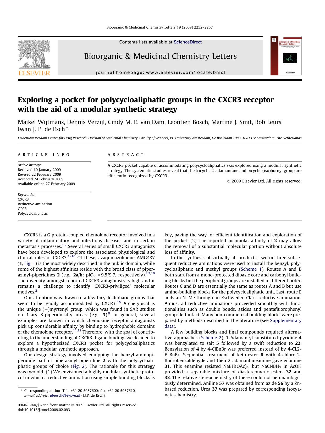 Exploring a pocket for polycycloaliphatic groups in the CXCR3 receptor with the aid of a modular synthetic strategy by unknow