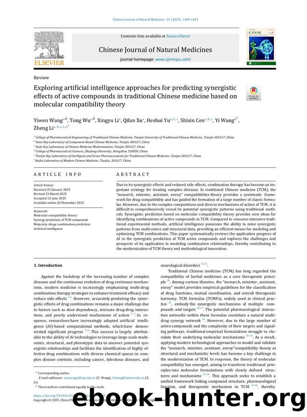 Exploring artificial intelligence approaches for predicting synergistic effects of active compounds in traditional Chinese medicine based on molecular compatibility theory by Yiwen Wang