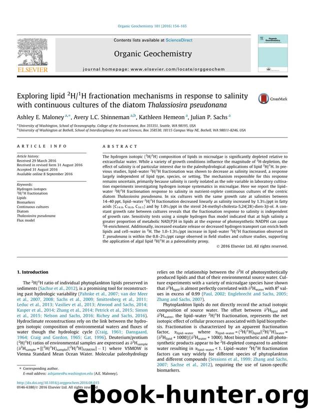Exploring lipid 2H1H fractionation mechanisms in response to salinity with continuous cultures of the diatom Thalassiosira pseudonana by Ashley E. Maloney & Avery L.C. Shinneman & Kathleen Hemeon & Julian P. Sachs