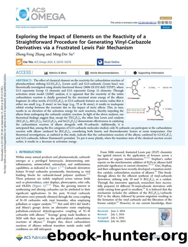 Exploring the Impact of Elements on the Reactivity of a Straightforward Procedure for Generating Vinyl-Carbazole Derivatives via a Frustrated Lewis Pair Mechanism by Zheng-Feng Zhang & Ming-Der Su