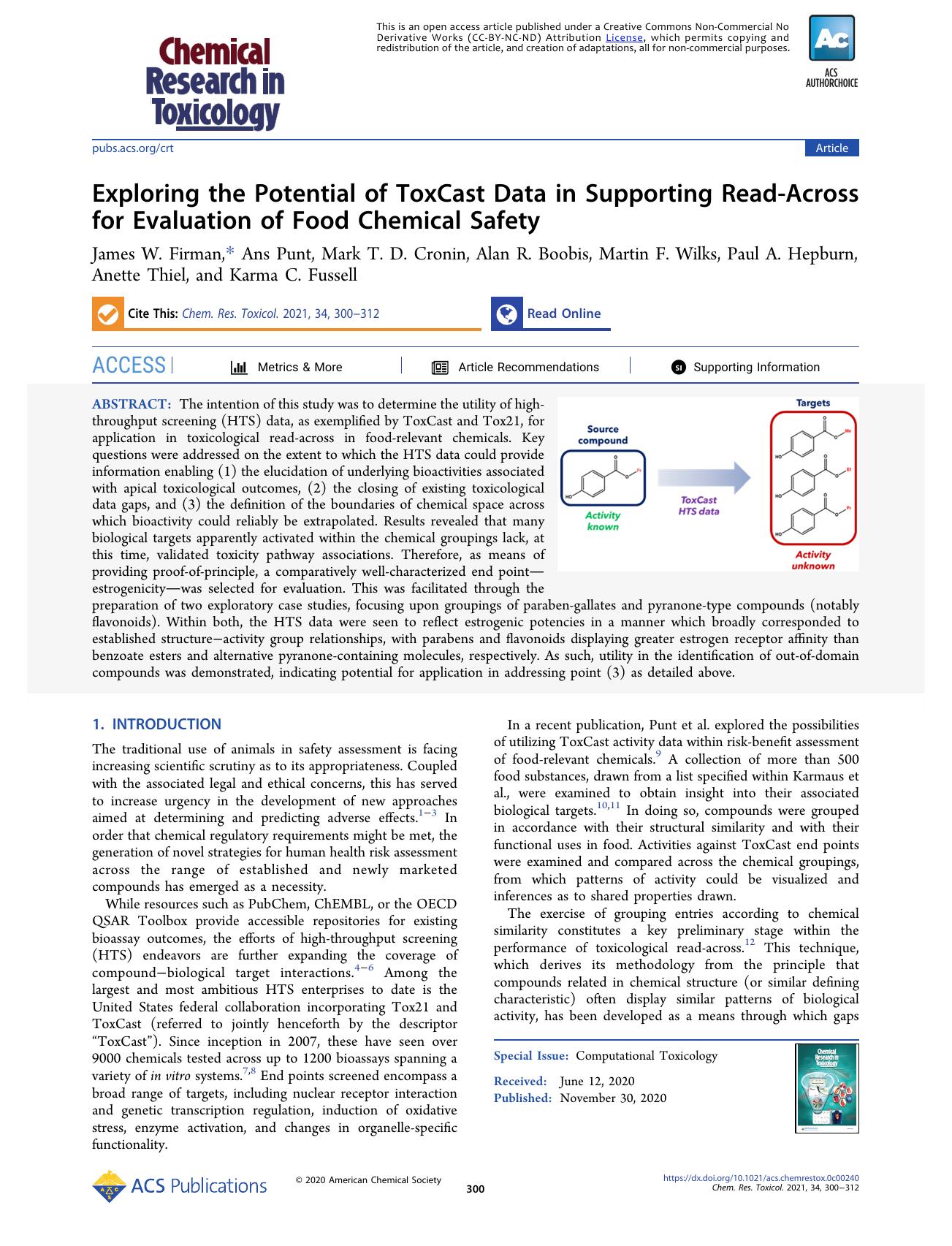 Exploring the Potential of ToxCast Data in Supporting Read-Across for Evaluation of Food Chemical Safety by unknow