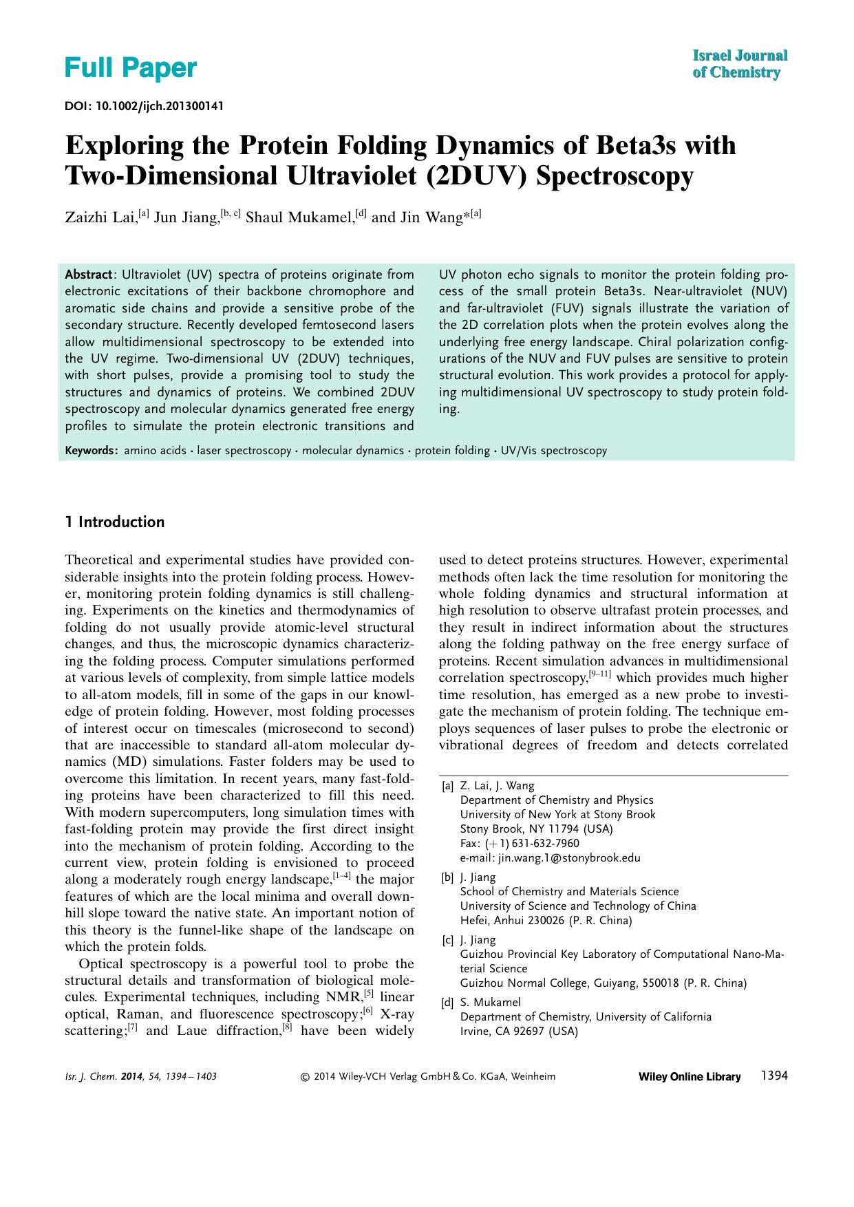 Exploring the Protein Folding Dynamics of Beta3s with TwoDimensional Ultraviolet (2DUV) Spectroscopy by Unknown