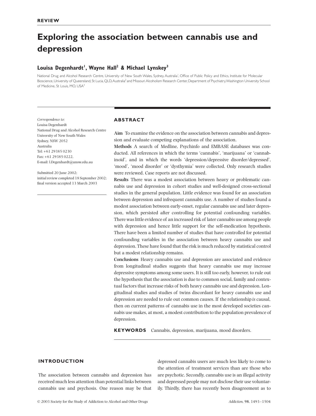 Exploring the association between cannabis use and depression by Crystal