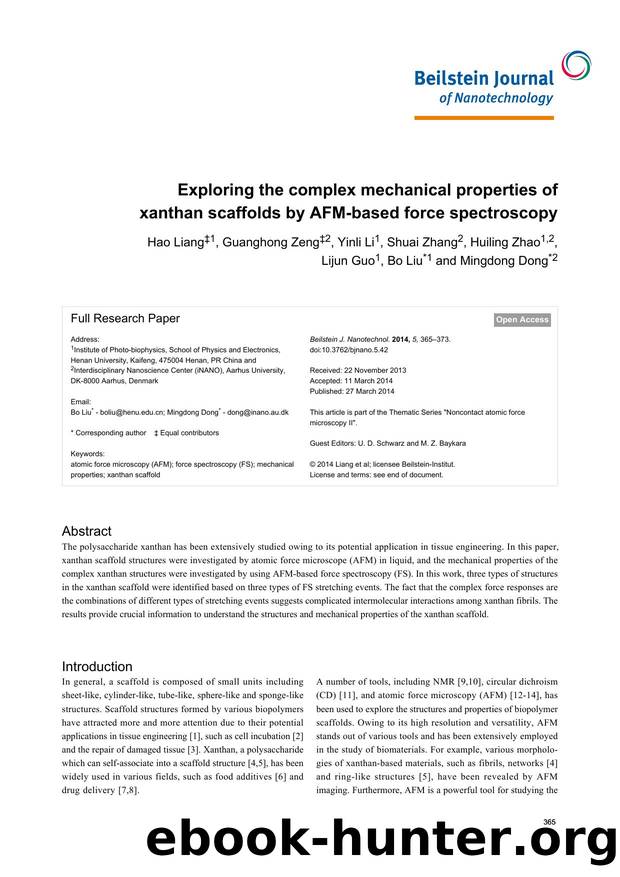 Exploring the complex mechanical properties of xanthan scaffolds by AFM-based force spectroscopy by Hao Liang Guanghong Zeng Yinli Li Shuai Zhang Huiling Zhao Lijun Guo Bo Liu Mingdong Dong
