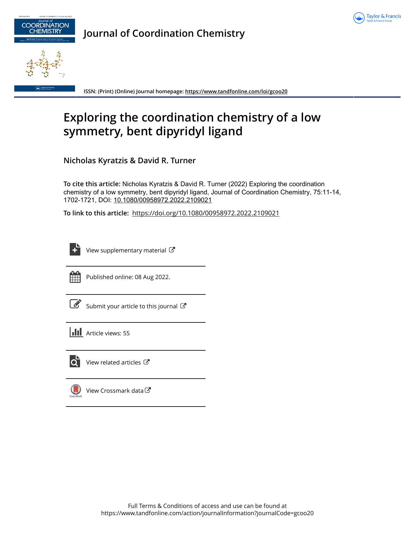 Exploring the coordination chemistry of a low symmetry, bent dipyridyl ligand by Kyratzis Nicholas & Turner David R