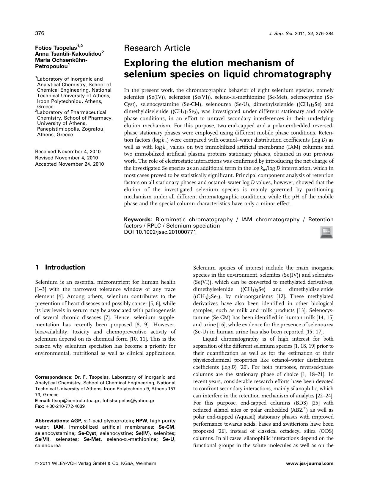 Exploring the elution mechanism of selenium species on liquid chromatography by Unknown