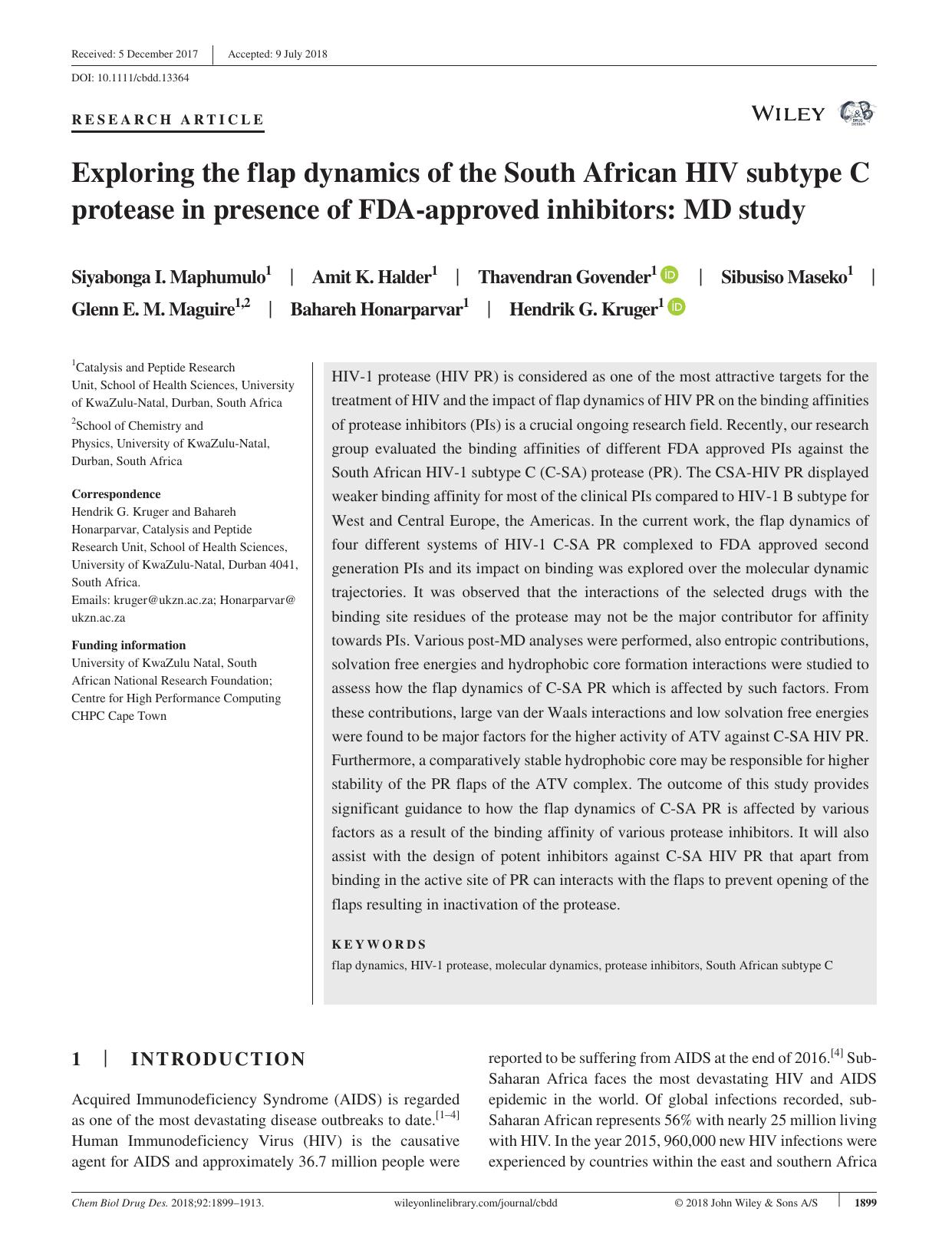 Exploring the flap dynamics of the South African HIV subtype C protease in presence of FDA‐approved inhibitors: MD study by unknow