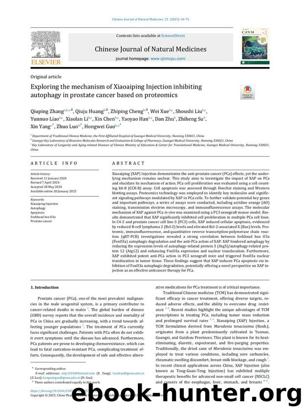 Exploring the mechanism of Xiaoaiping Injection inhibiting autophagy in prostate cancer based on proteomics by unknow