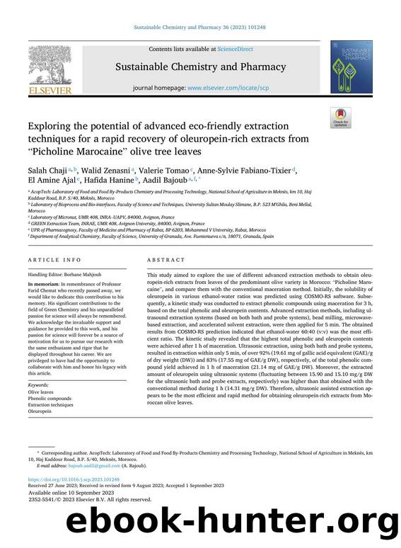 Exploring the potential of advanced eco-friendly extraction techniques for a rapid recovery of oleuropein-rich extracts from Ã¢&#x80;&#x9C;Picholine MarocaineÃ¢&#x80;&#x9D; olive tree leaves by unknow