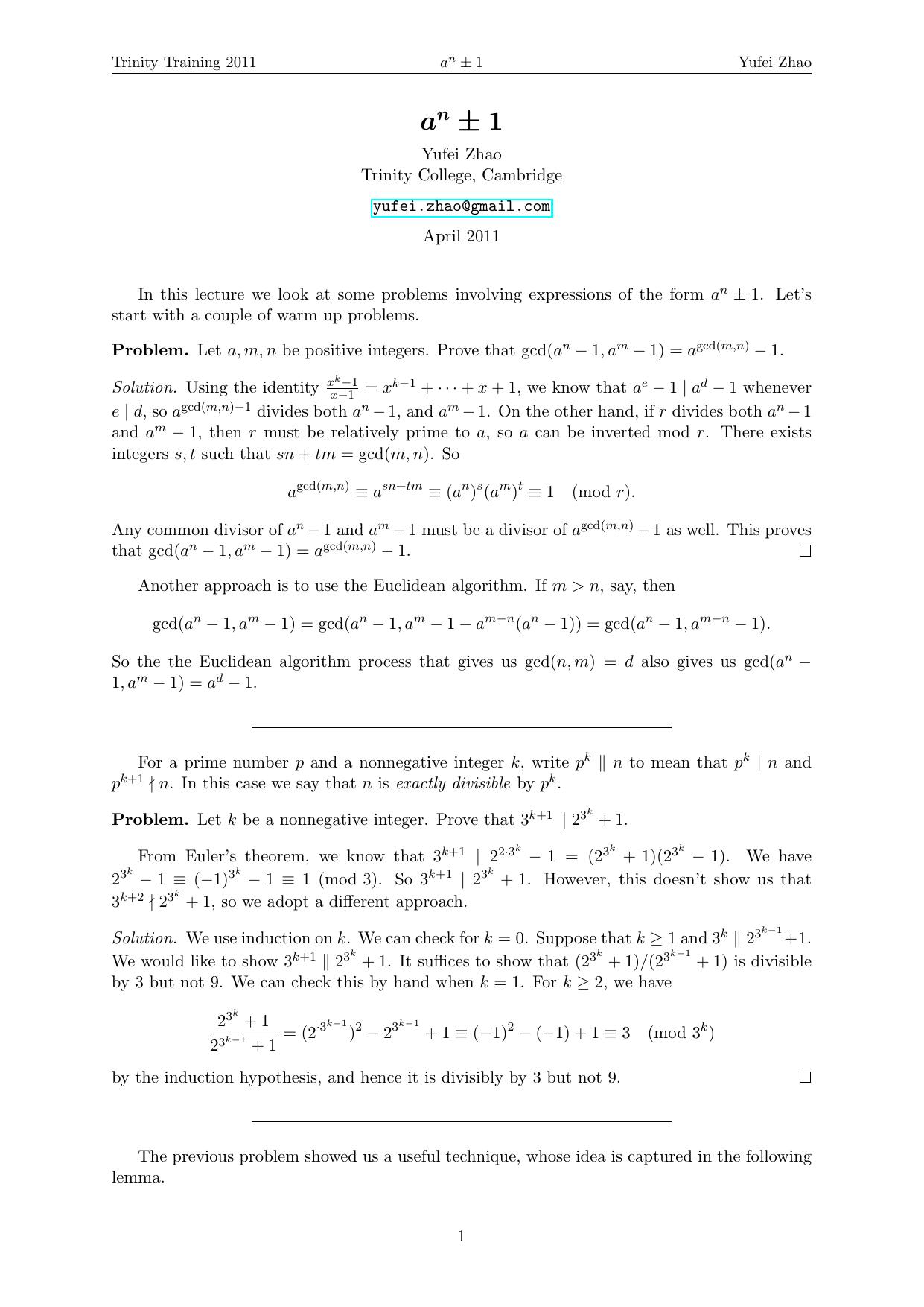 Exponent lifting theorem by Yufei Z