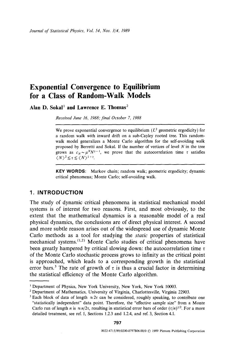 Exponential convergence to equilibrium for a class of random-walk models by Unknown