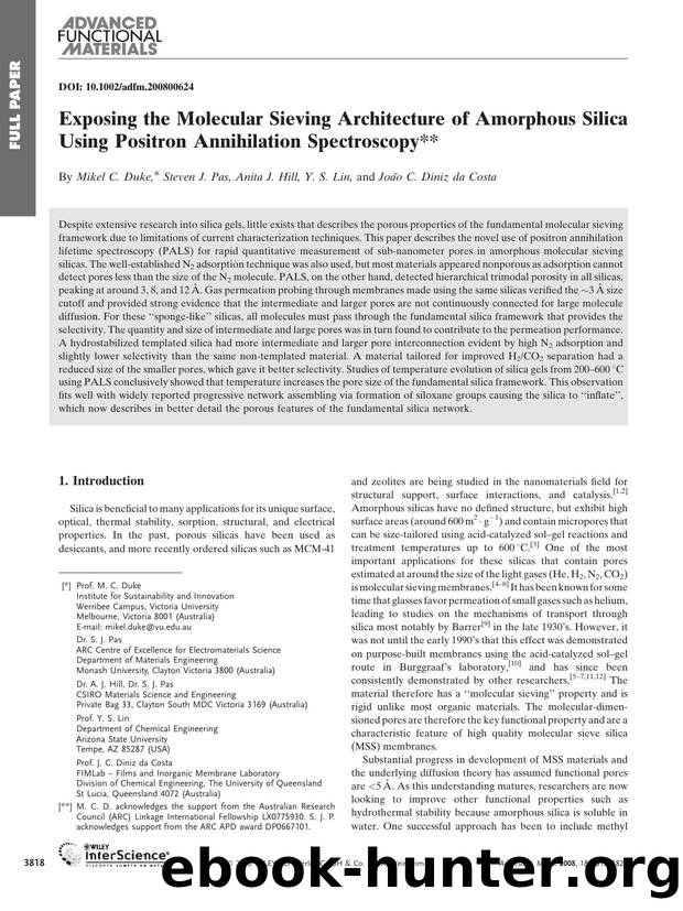 Exposing the Molecular Sieving Architecture of Amorphous Silica Using Positron Annihilation Spectroscopy by Unknown