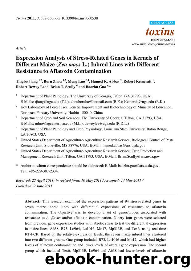 Expression Analysis of Stress-Related Genes in Kernels of Different Maize (Zea mays L.) Inbred Lines with Different Resistance to Aflatoxin Contamination by unknow
