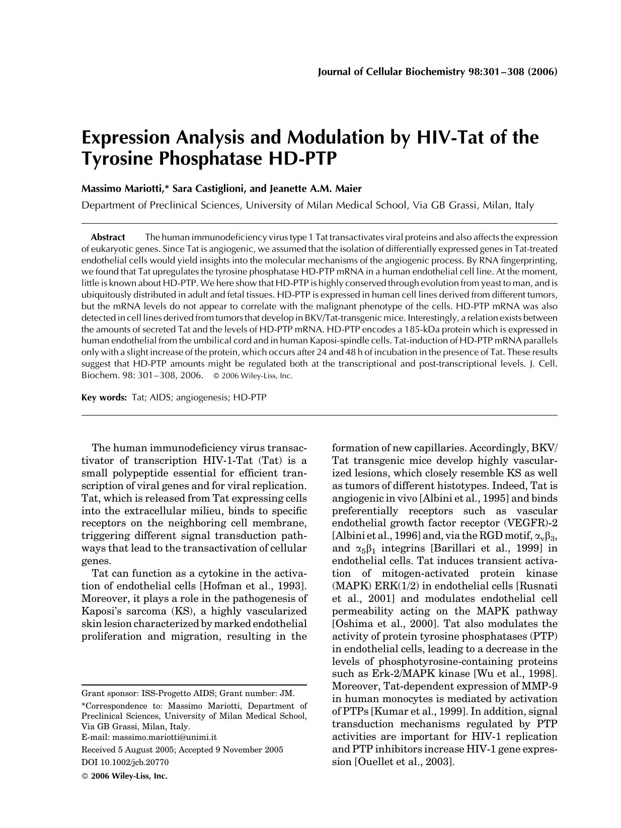 Expression analysis and modulation by HIV-Tat of the tyrosine phosphatase HD-PTP by Unknown